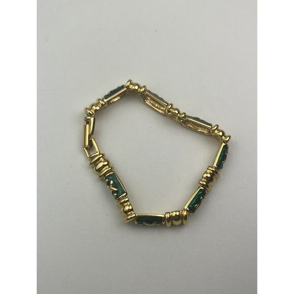 Joan Rivers Gold Tone & Green Enamel X Link Bracelet 7.5" - Picture 3 of 7